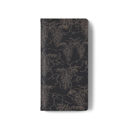 Botanical Noir Flip Phone Case — Dark Floral Wallet Cover with Card Slots