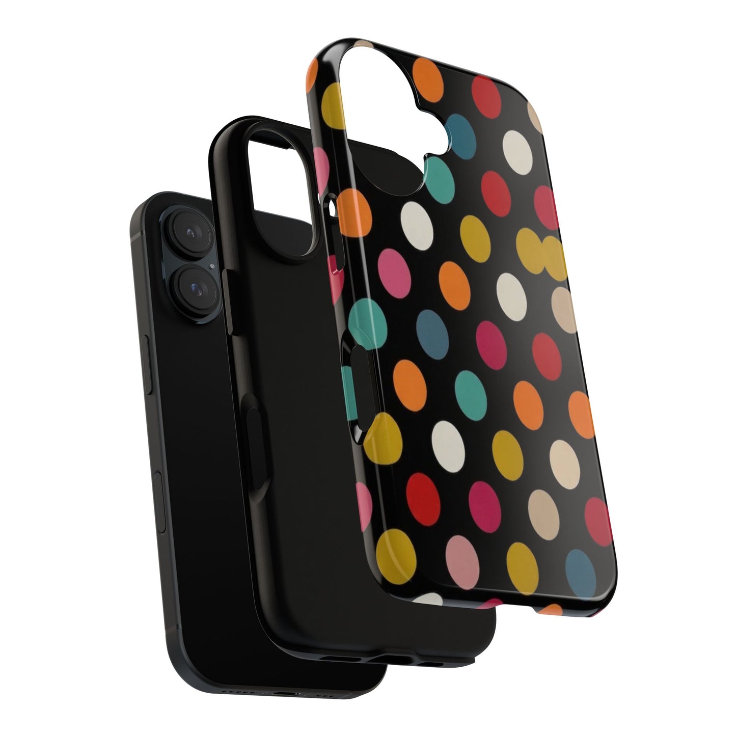 Polka Dot Tough Phone Case – Colorful Retro Dots on Black