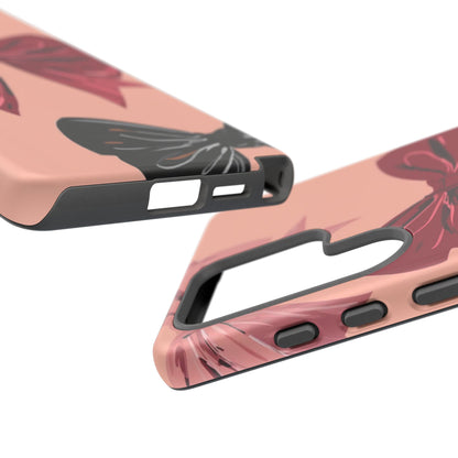 Bow Pattern Tough Phone Case — Pink, Red & Black Decorative Bows