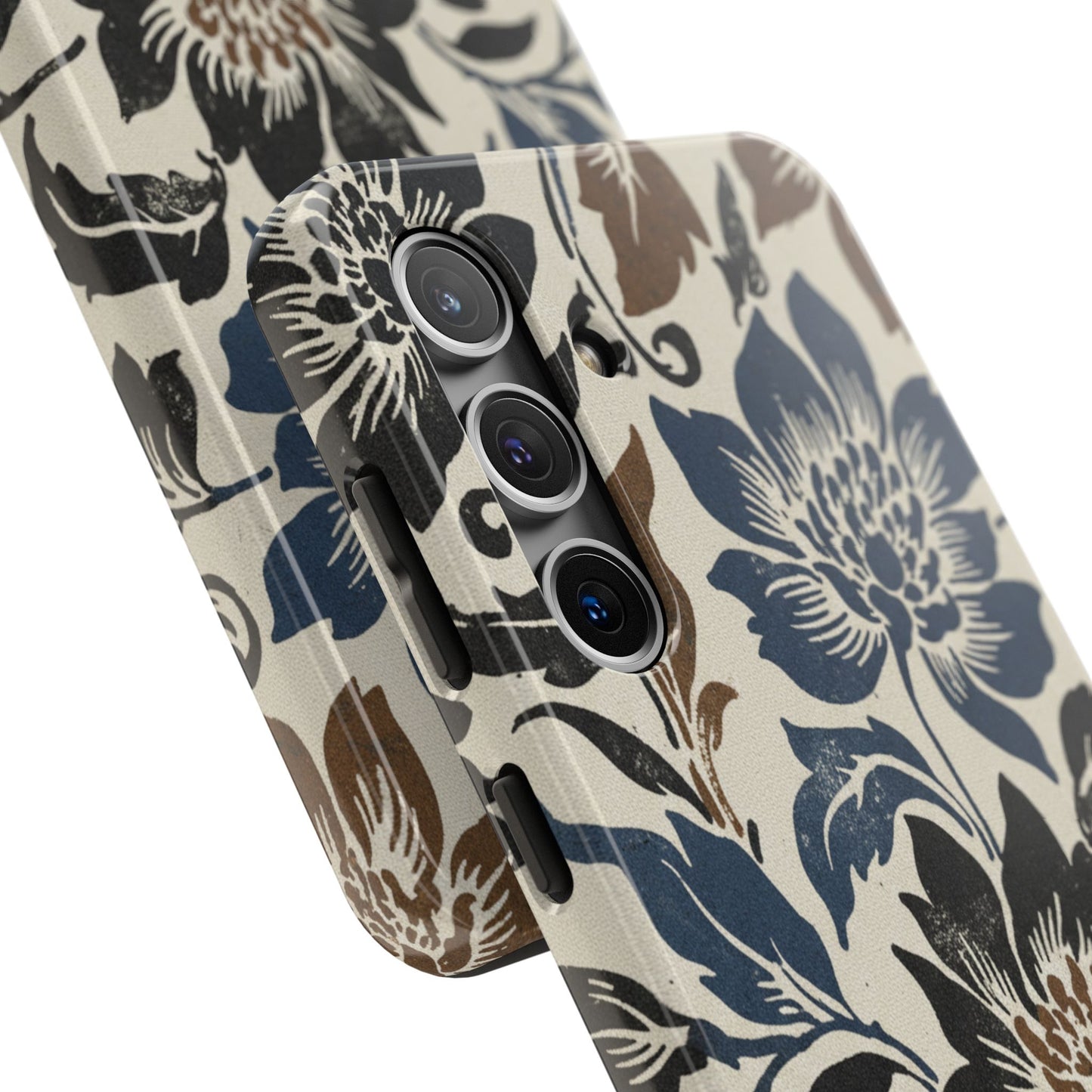 Floral Vintage Tough Phone Case — Blue & Brown Botanical Protection