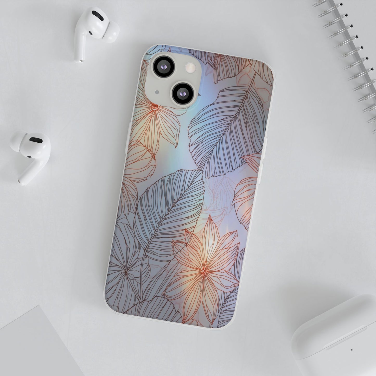Floral Holographic Phone Case — Iridescent Leaves & Flowers Flexi Case