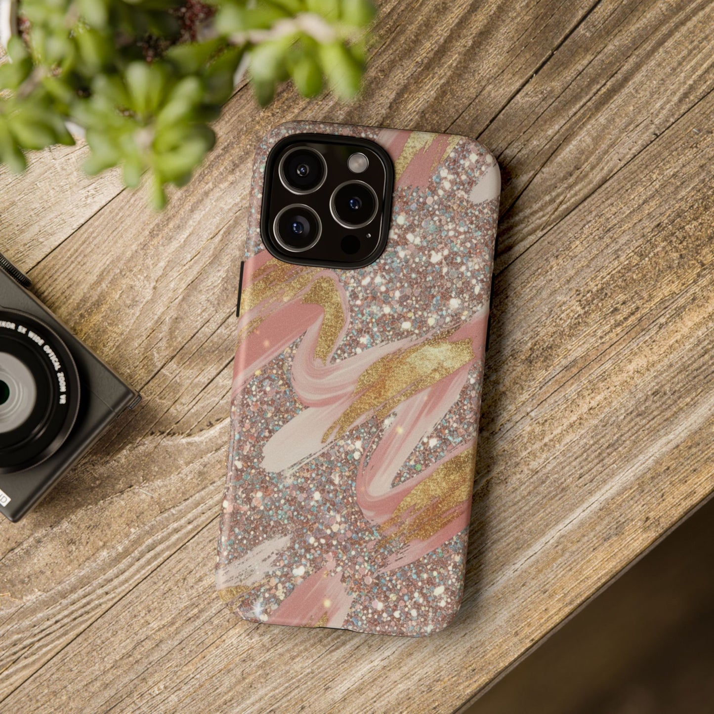 Glitter Blush Marble Phone Case — Pink Gold Swirl Tough Case