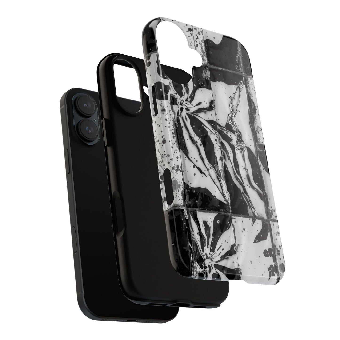 Monochrome Tile Floral Tough Phone Case