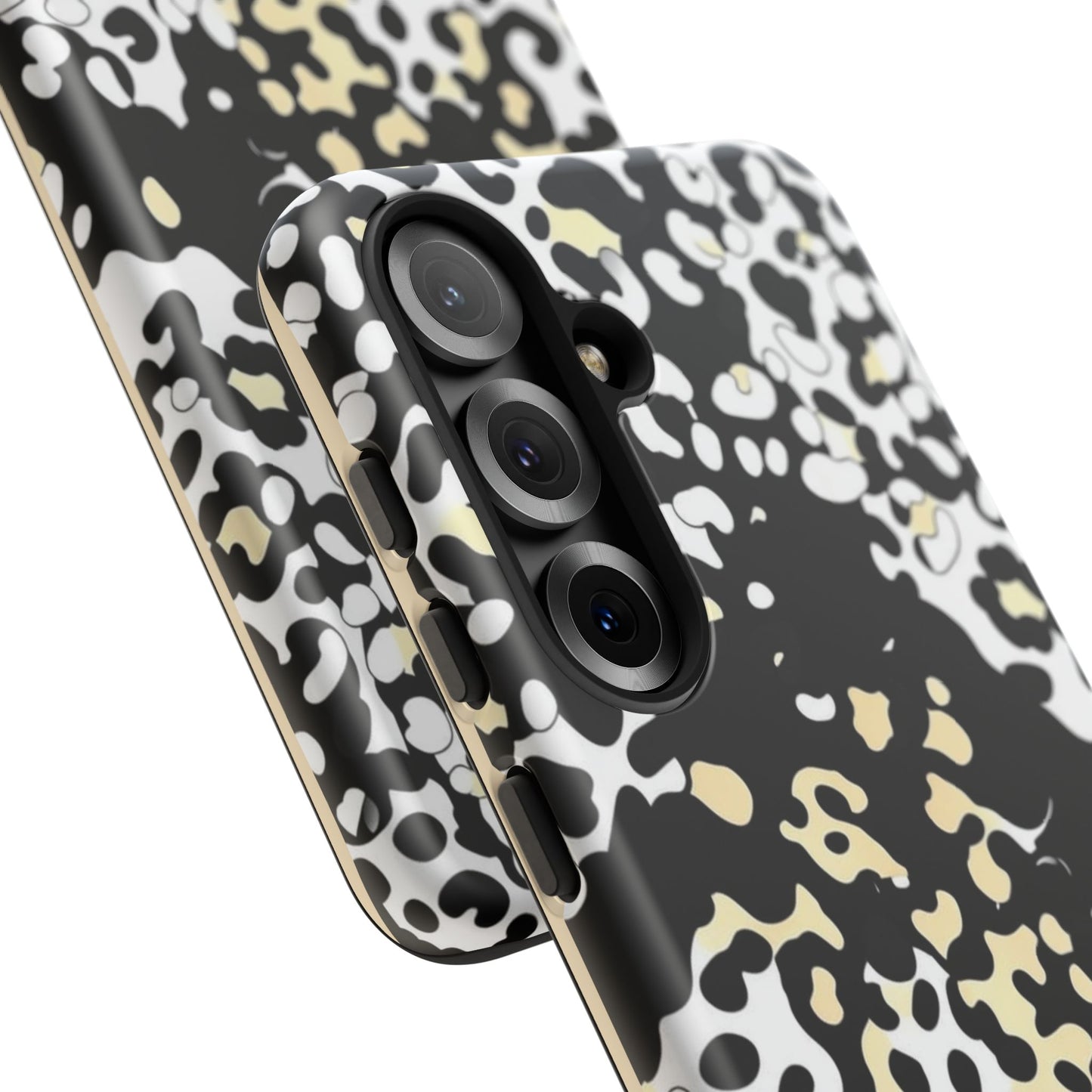 Leopard Splash Tough Phone Case — Black & Cream Animal Print Protective Cover