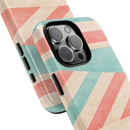 Pastel Stripes Tough Phone Case – Retro Coral & Teal Protective Cover