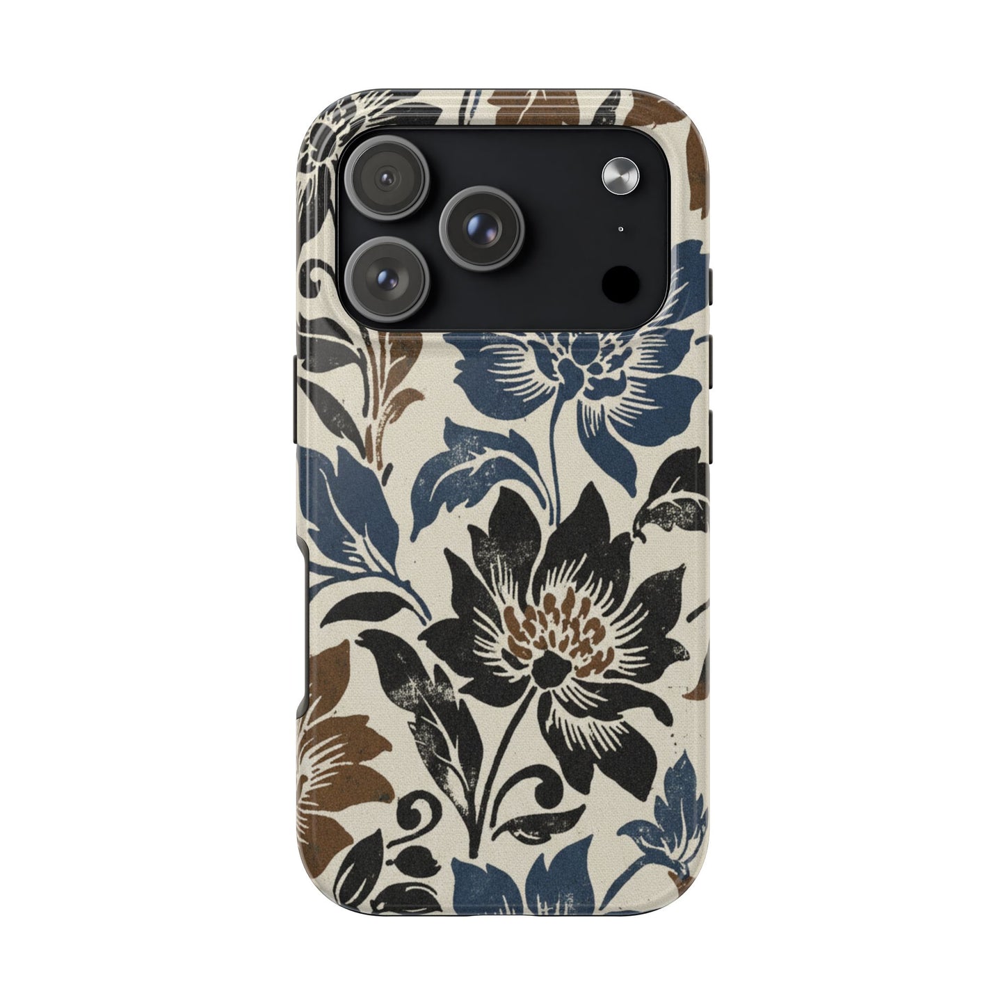 Floral Vintage Tough Phone Case — Blue & Brown Botanical Protection
