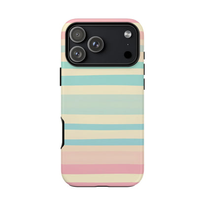 Pastel Striped Tough Phone Case – Protective Retro Rainbow Design