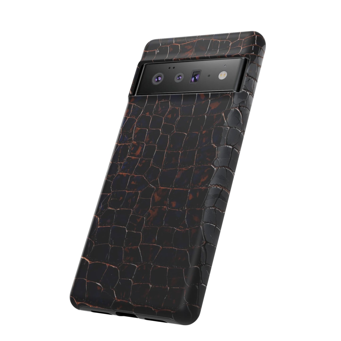 Croc-Embossed Tough Phone Case — Shockproof Black Alligator Texture