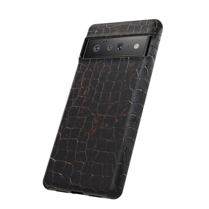Croc-Embossed Tough Phone Case — Shockproof Black Alligator Texture