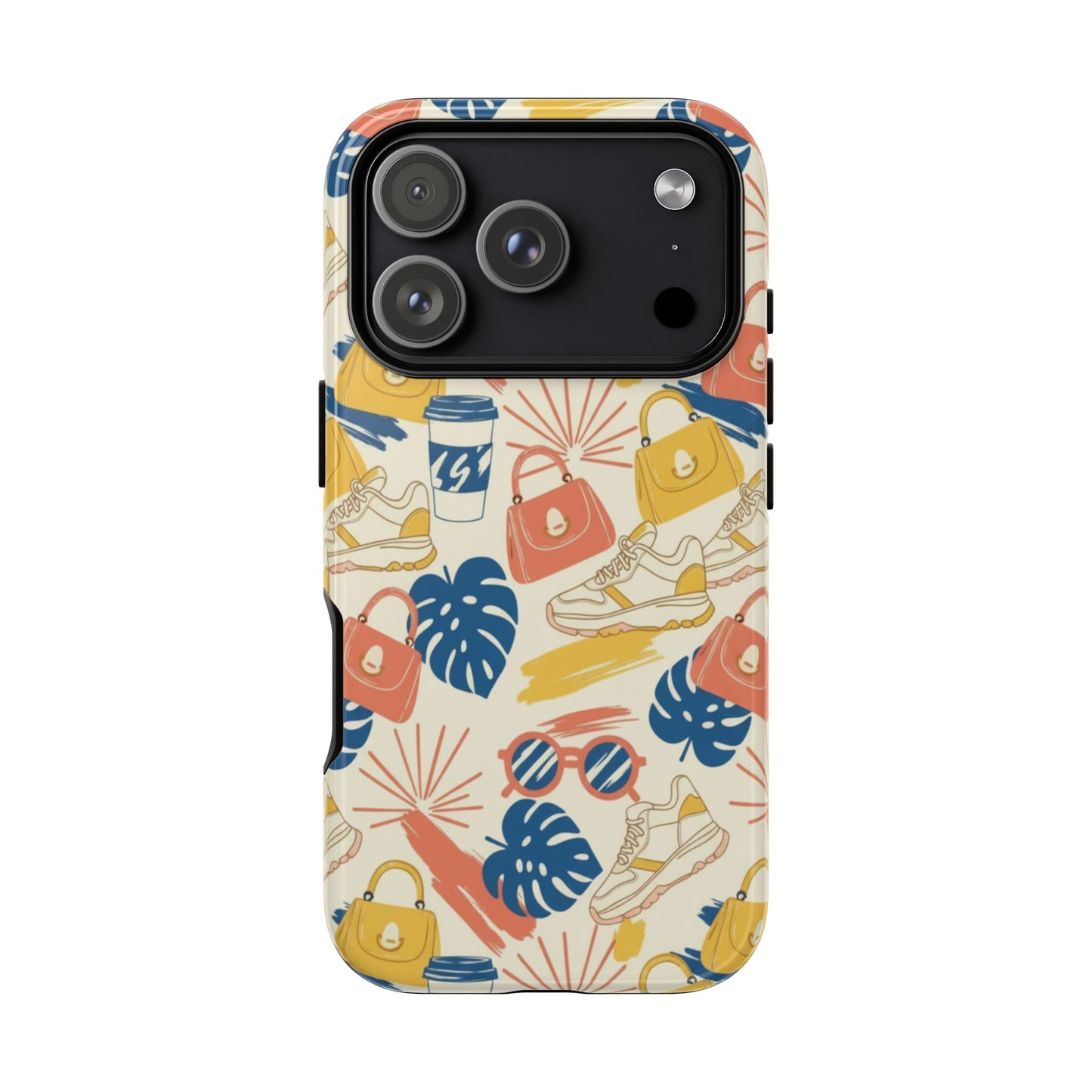 Tough Cases: Retro Summer Pattern Phone Case – Sunglasses, Sneakers & Tropical Leaves