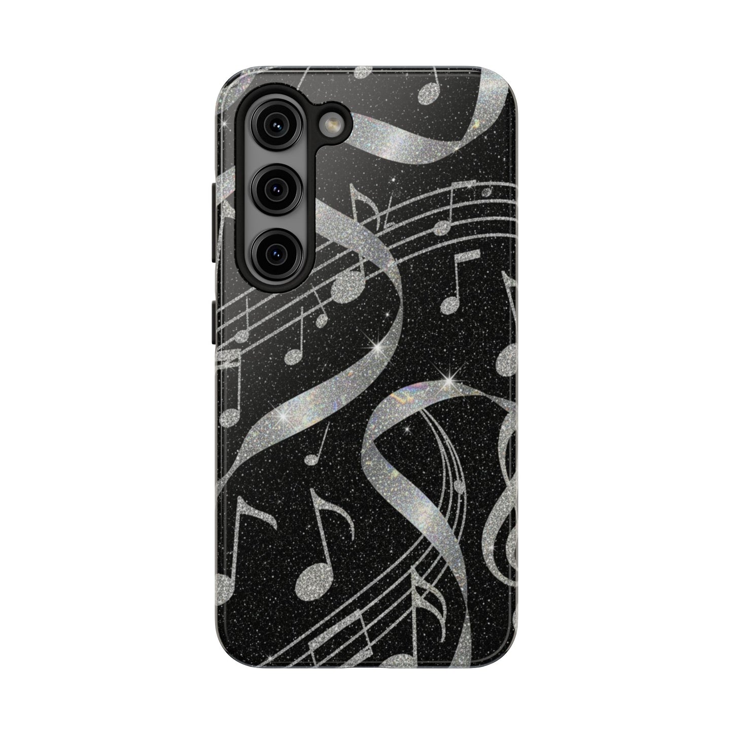 Musical Notes Tough Phone Case – Glitter Black Musician Phone Cover