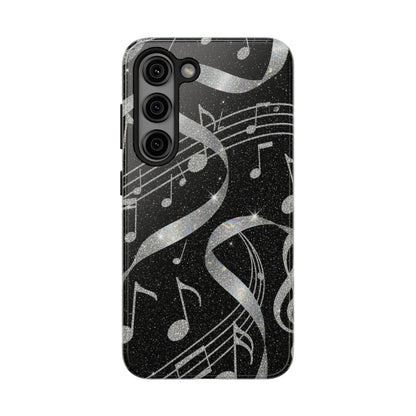 Musical Notes Tough Phone Case – Glitter Black Musician Phone Cover