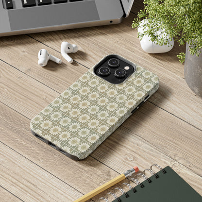 Daisy Tile Tough Phone Case — Retro Floral Protective Phone Cover