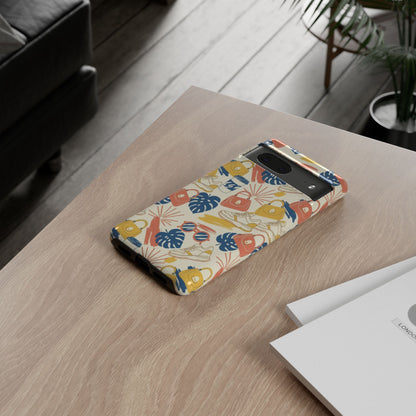 Tough Cases: Retro Summer Pattern Phone Case – Sunglasses, Sneakers & Tropical Leaves