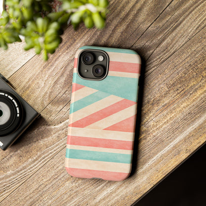 Pastel Stripes Tough Phone Case – Retro Coral & Teal Protective Cover