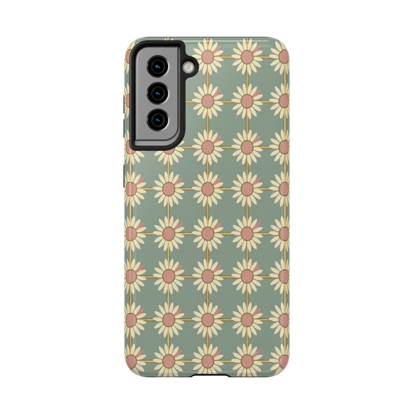 Daisy Pattern Tough Phone Case — Retro Floral Protective Cover