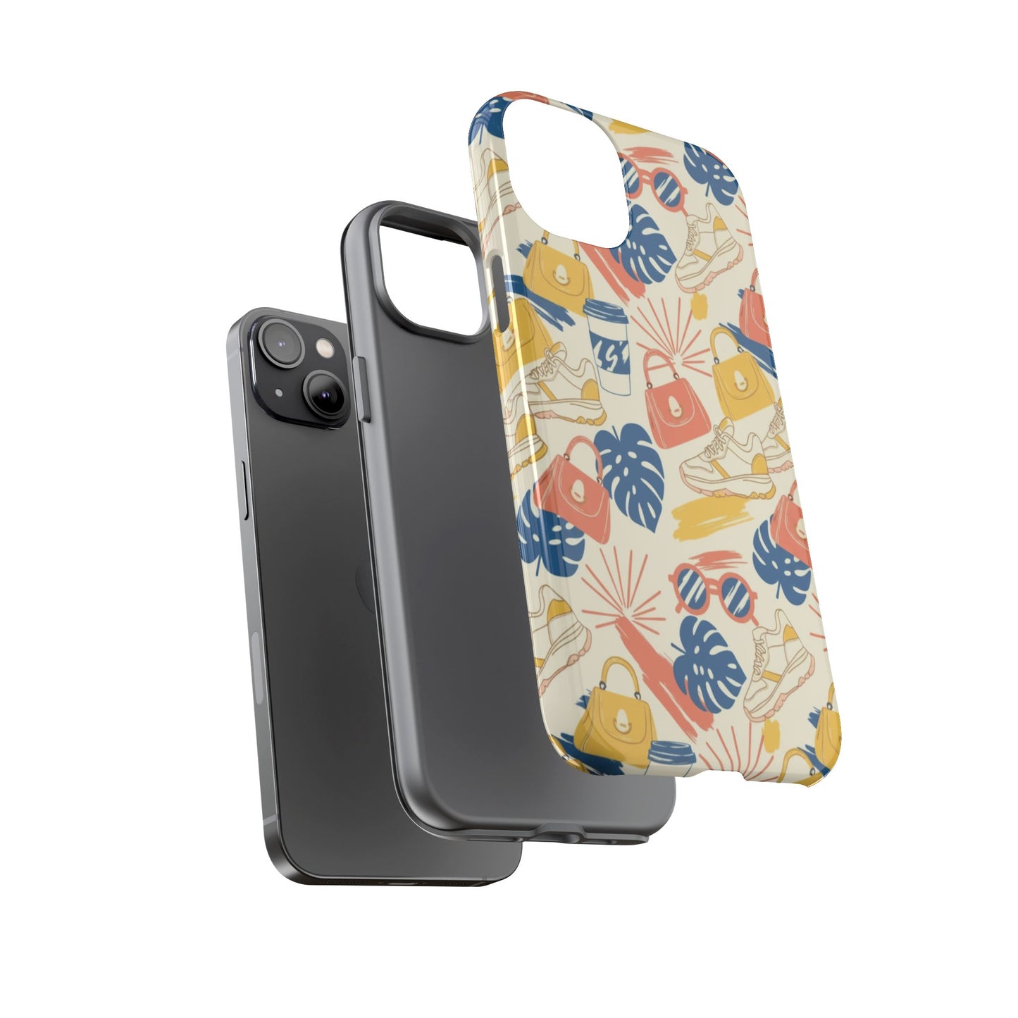 Tough Cases: Retro Summer Pattern Phone Case – Sunglasses, Sneakers & Tropical Leaves