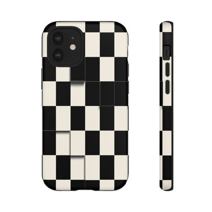 Checkerboard Tough Phone Case — Classic Black & Cream Grid Protective Cover