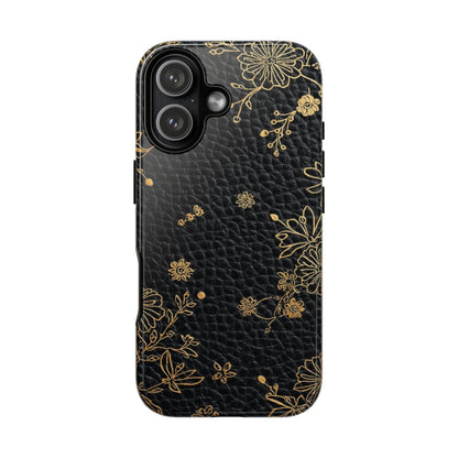 Floral Gold Foil Leather Texture Tough Phone Case