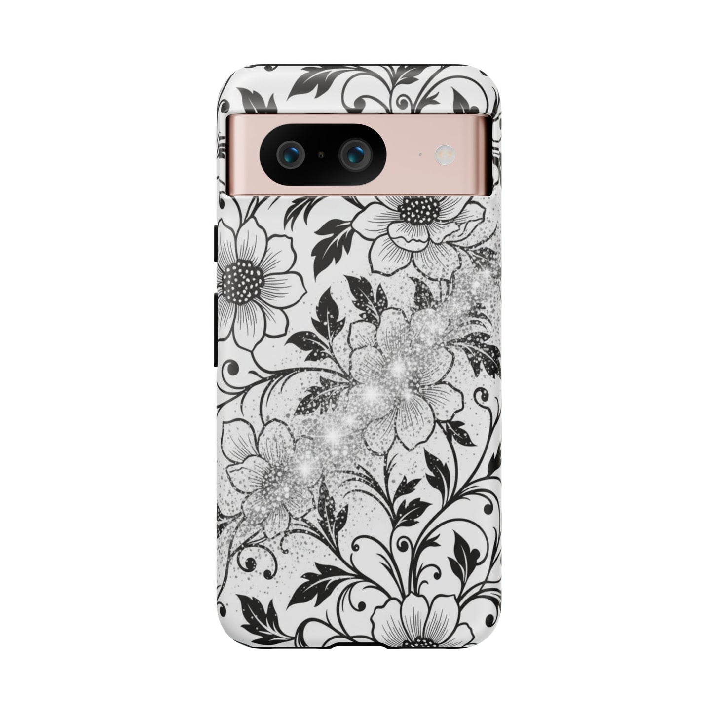 Floral Lace Phone Case — Black & White Vintage Flower Protective Case