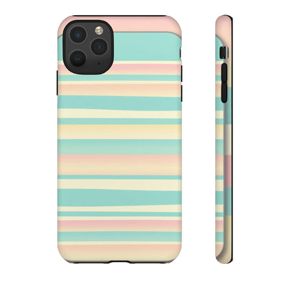 Pastel Striped Tough Phone Case — Mint, Peach & Cream Protective Cover