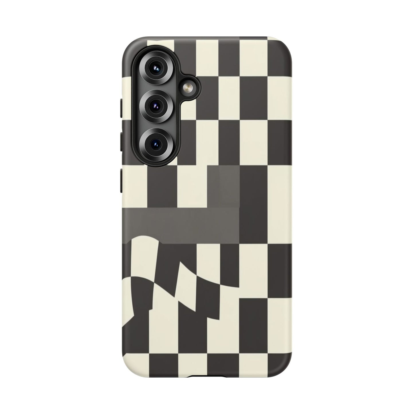 Checkerboard Wave Phone Case — Black & Cream Graphic Tough Case