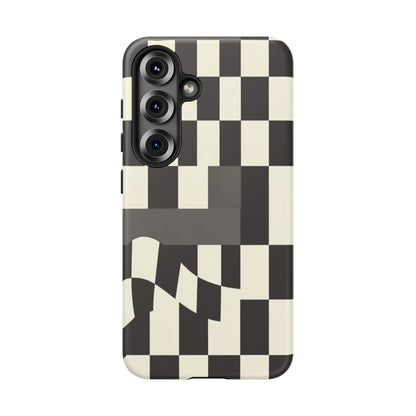 Checkerboard Wave Phone Case — Black & Cream Graphic Tough Case