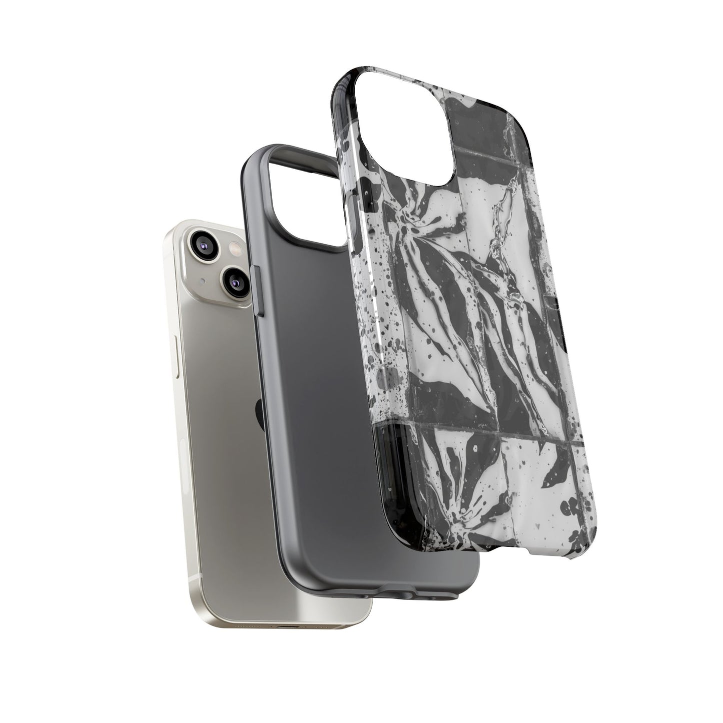 Monochrome Tile Floral Tough Phone Case