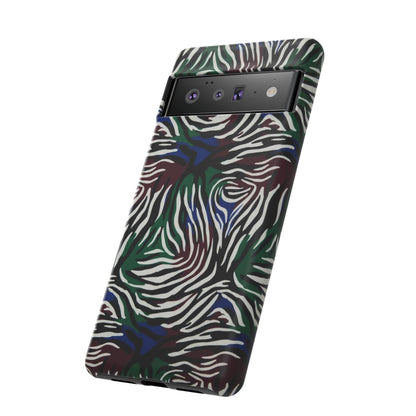 Zebra Camo Tough Phone Case – Green & Blue Animal Print Protective Cover