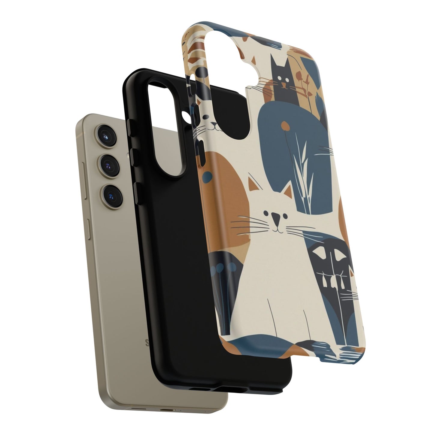 Cat Pattern Phone Case – Retro Abstract Cats Protective iPhone Cover