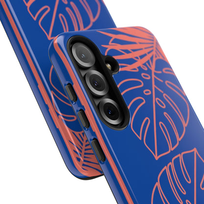 Tropical Monstera Phone Case — Blue & Coral Leaf Protective Cover