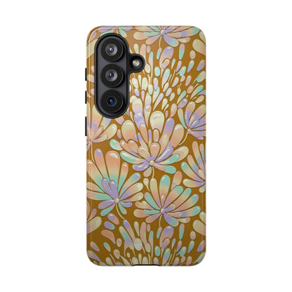 Floral Burst Tough Phone Case – Gold Pastel Botanical Protection