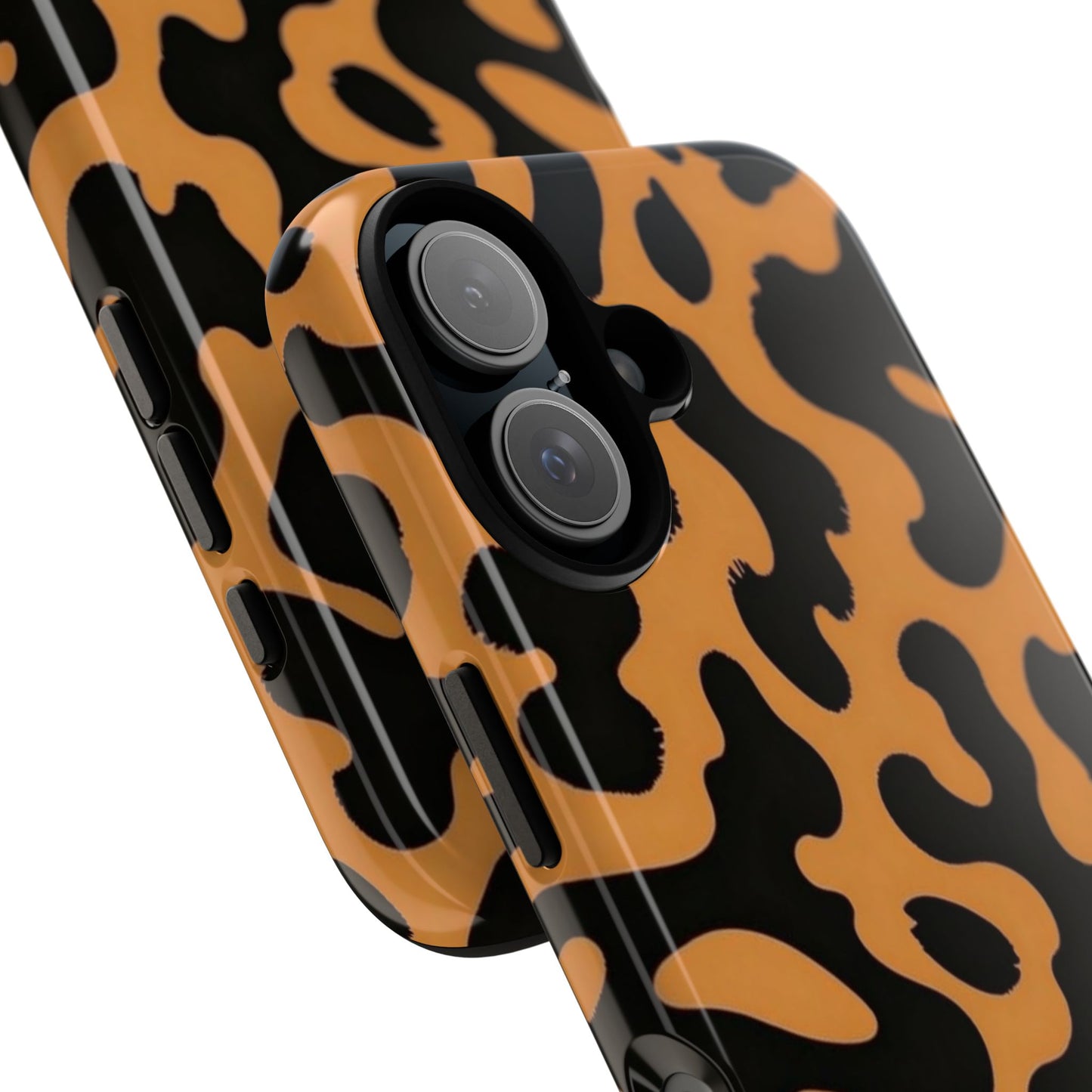 Leopard Print Phone Case — Orange & Black Tough Pattern Protective Cover