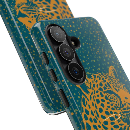 Leopard Spotlight Phone Case — Teal Gold Animal Print Protective Cover