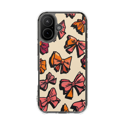 Clear Magnetic Phone Case — Hand-Drawn Pink & Orange Bows Design