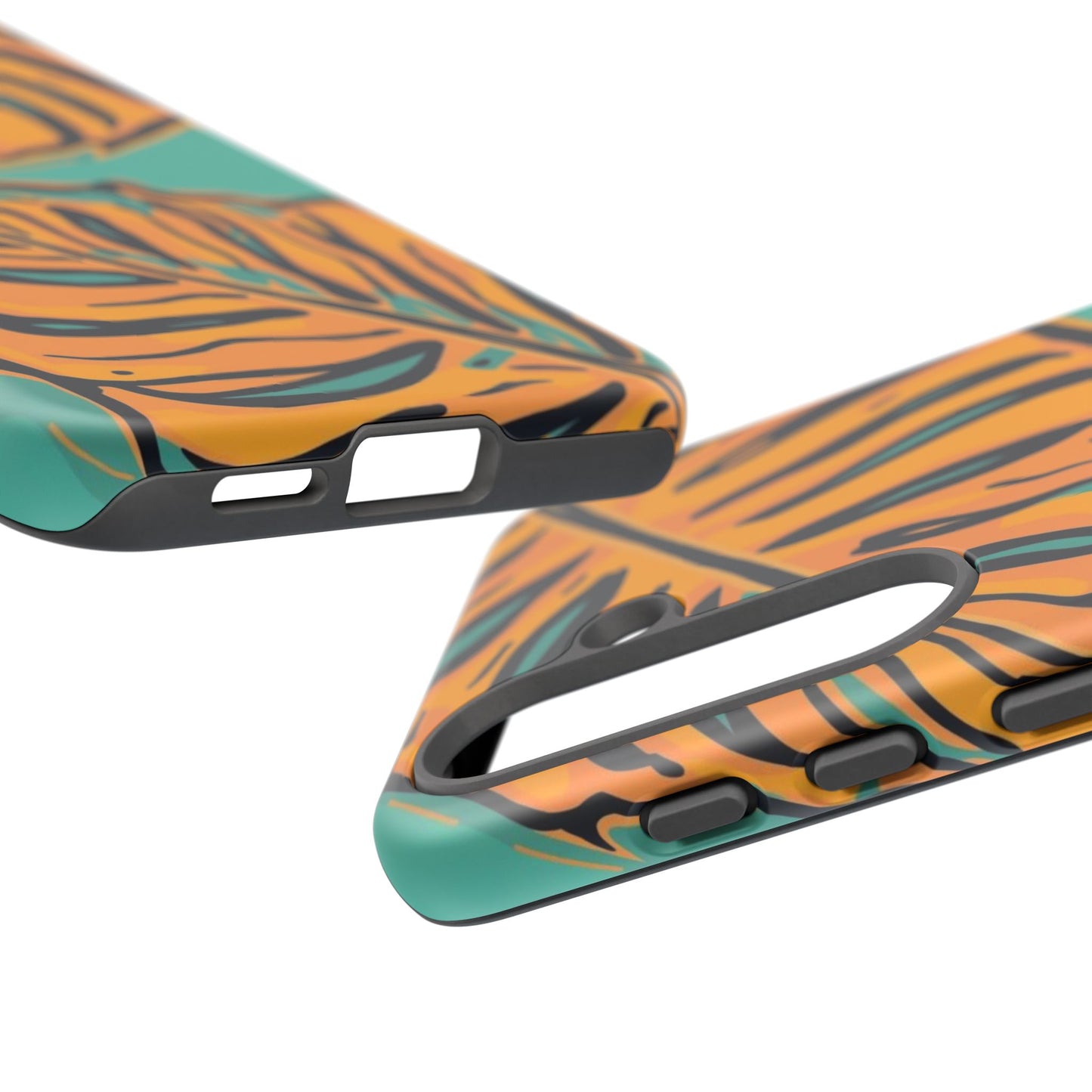 Tropical Leaf Tough Phone Case — Orange Monstera Design on Teal