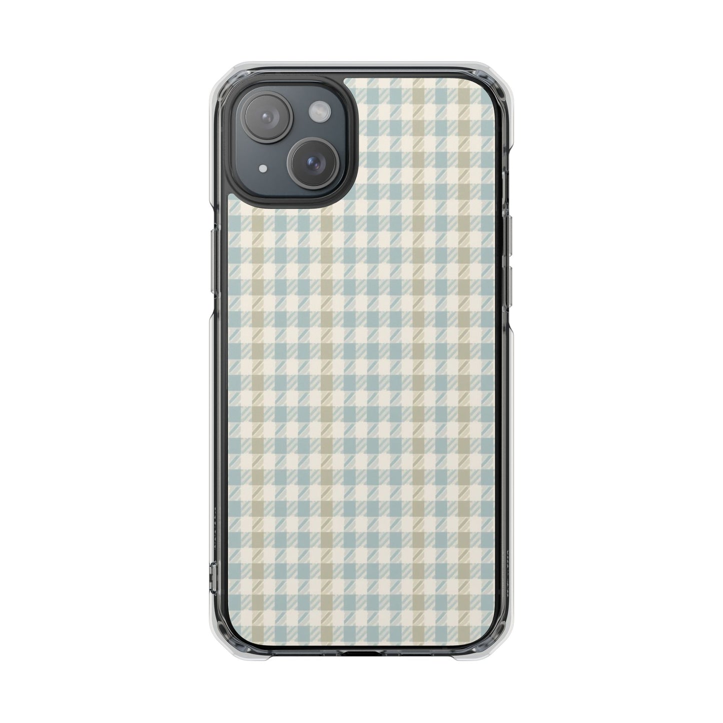 Clear Magnetic Phone Case — Pastel Blue Gingham Protective Cover