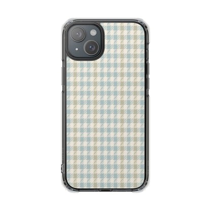 Clear Magnetic Phone Case — Pastel Blue Gingham Protective Cover