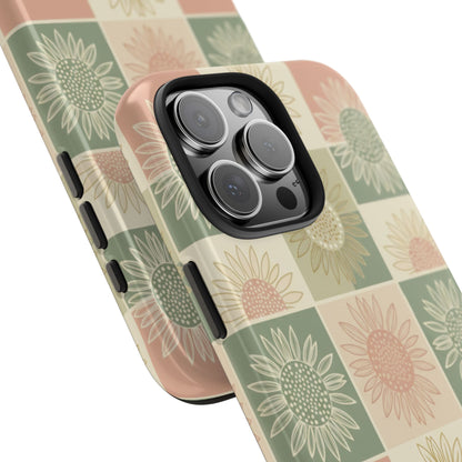 Copy of Sunflower Check iPhone Tough Phone Case — Retro Pastel Floral Protective Cover