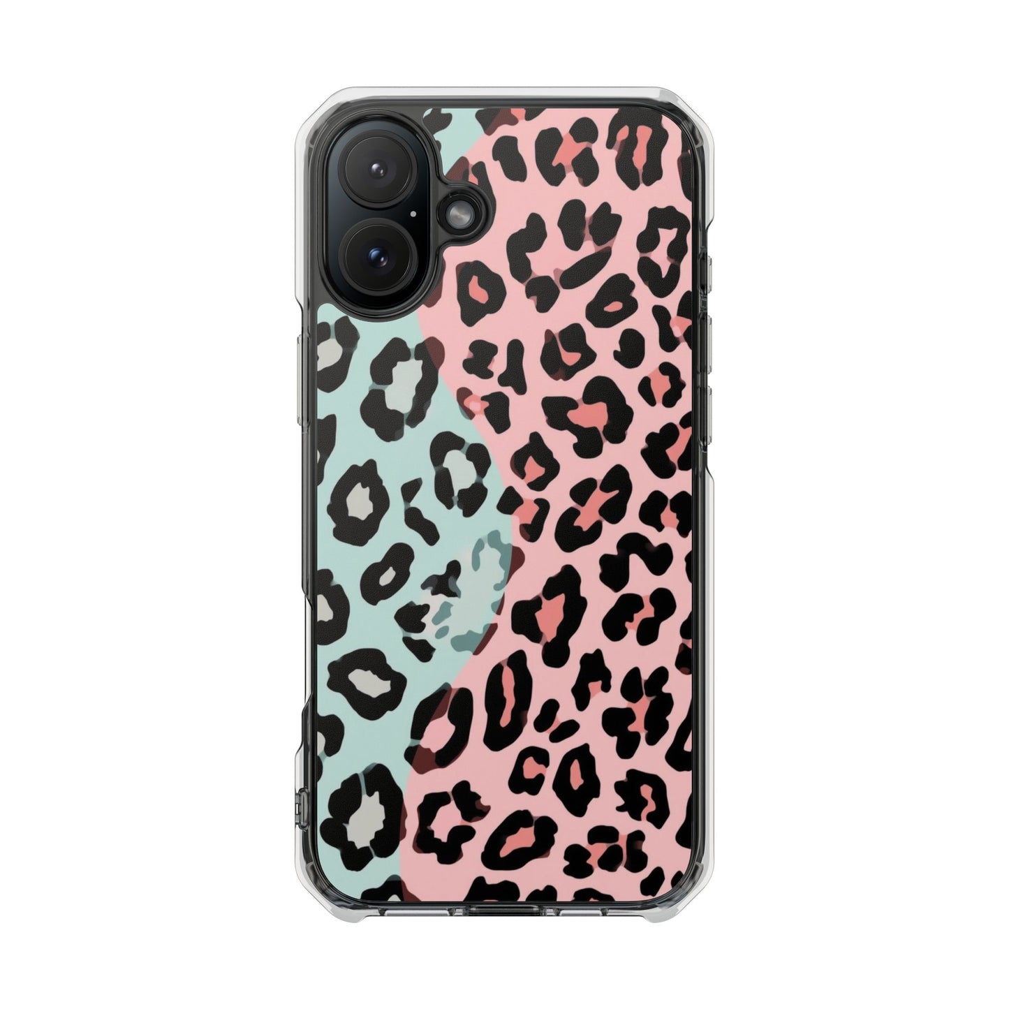 Clear Magnetic Phone Case — Pink & Mint Leopard Print