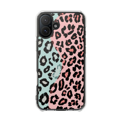Clear Magnetic Phone Case — Pink & Mint Leopard Print