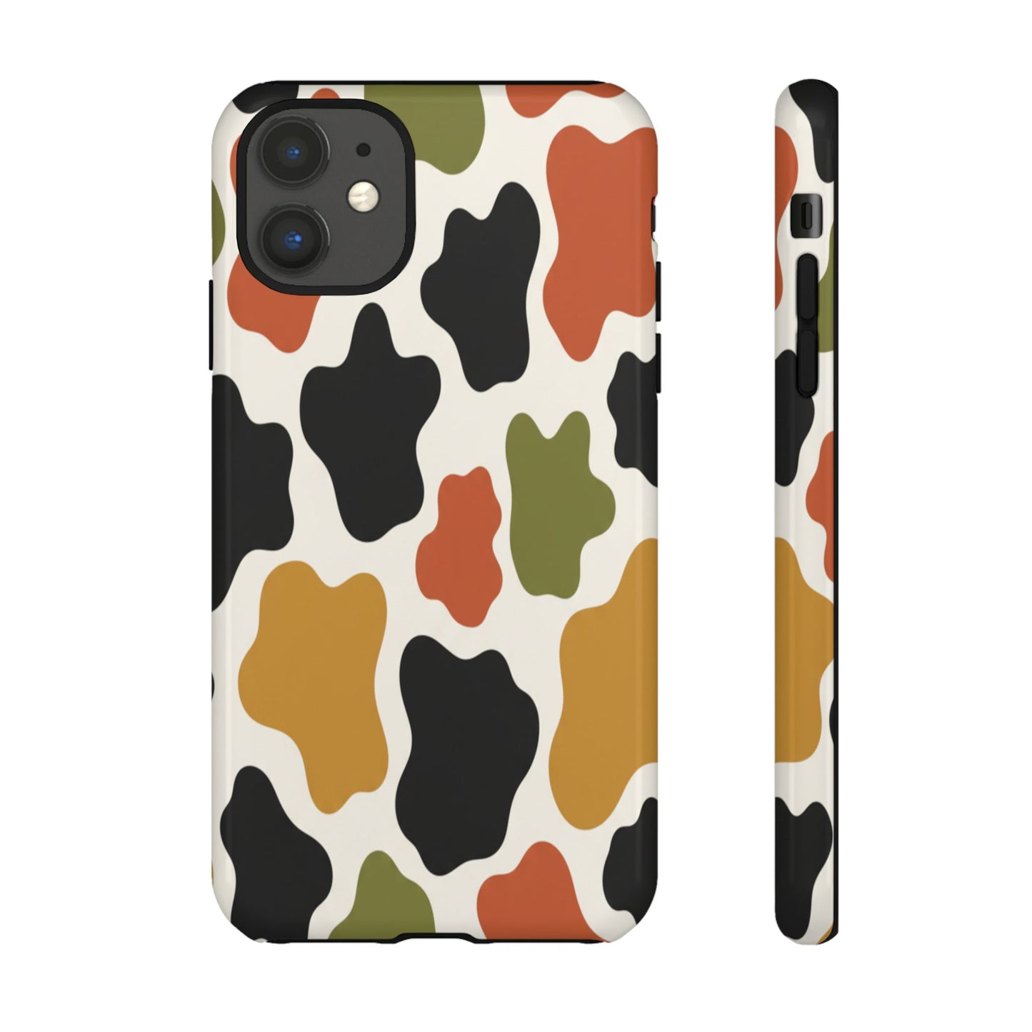Camouflage Pattern Tough Phone Case – Retro Olive, Rust & Mustard Protective Cover