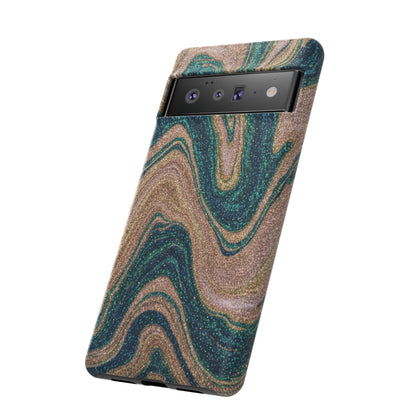 Marbled Teal & Gold Phone Case — Glitter Swirl Tough Case
