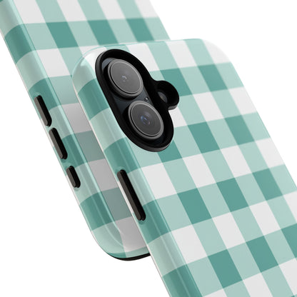 Mint Green Buffalo Check Tough Phone Case — Durable Plaid Protective Cover