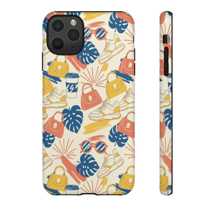 Tough Cases: Retro Summer Pattern Phone Case – Sunglasses, Sneakers & Tropical Leaves