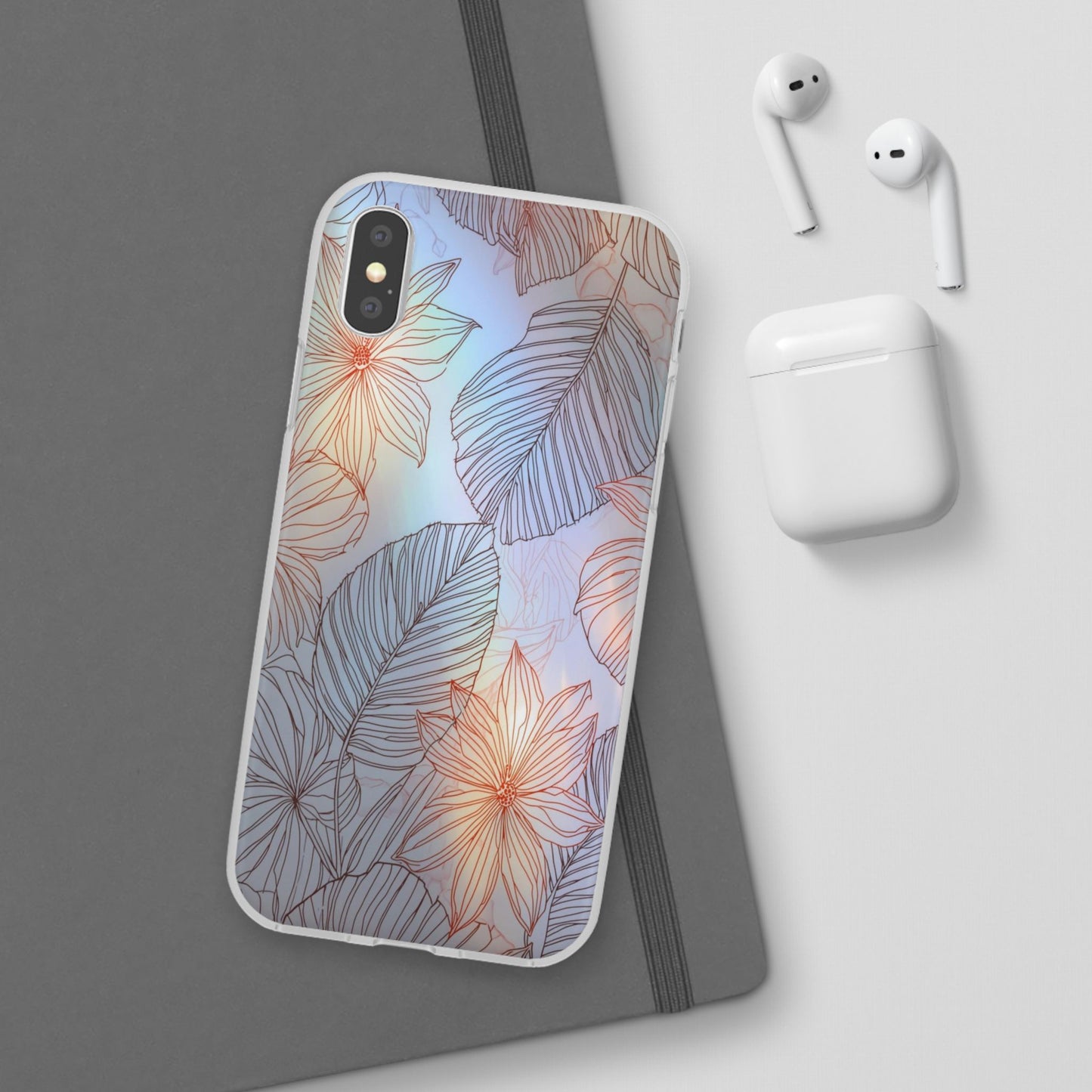Floral Holographic Phone Case — Iridescent Leaves & Flowers Flexi Case