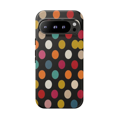 Polka Dot Tough Phone Case – Colorful Retro Dots on Black