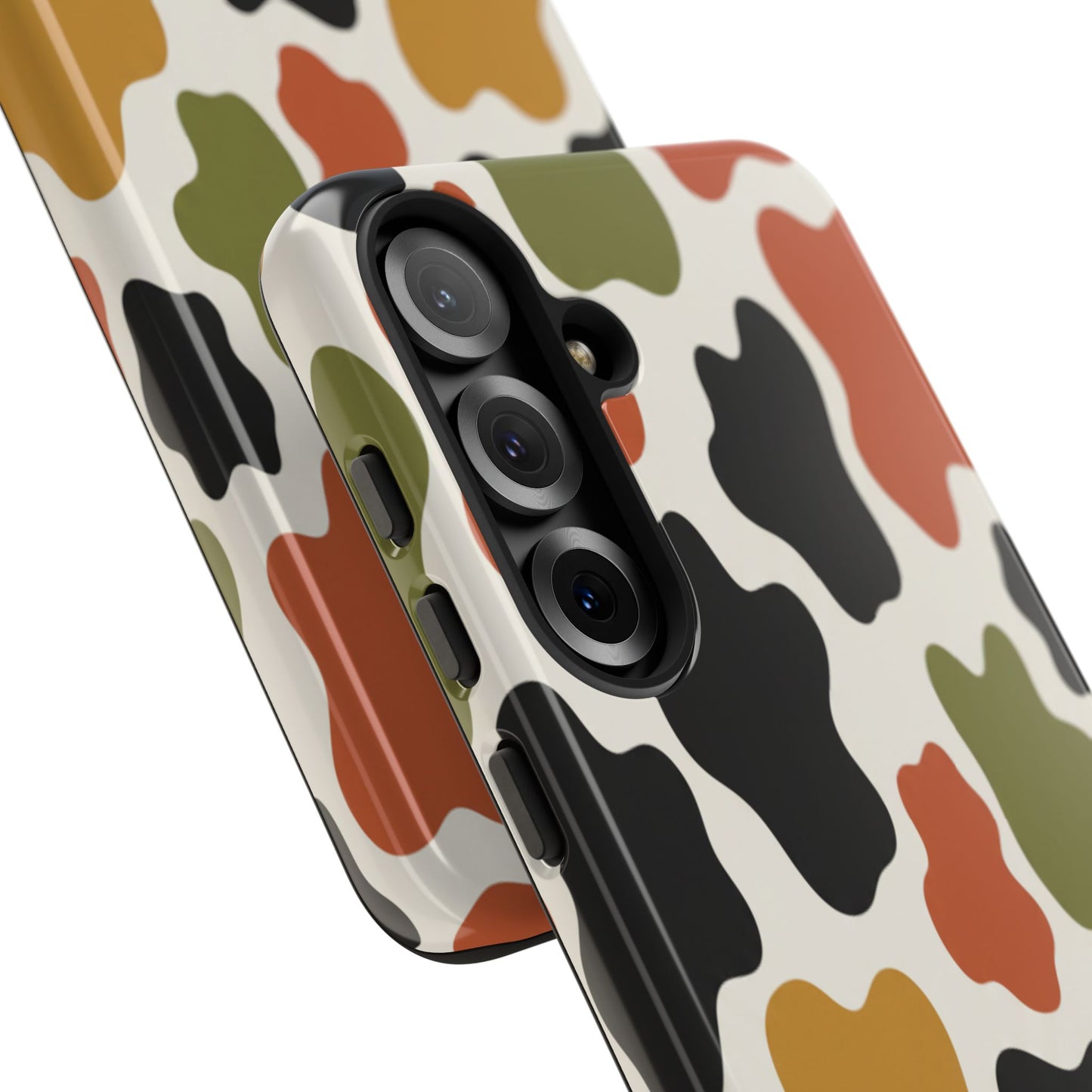 Camouflage Pattern Tough Phone Case – Retro Olive, Rust & Mustard Protective Cover