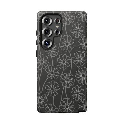 Floral Doodle Tough Phone Case — Black & Gray Daisy Pattern