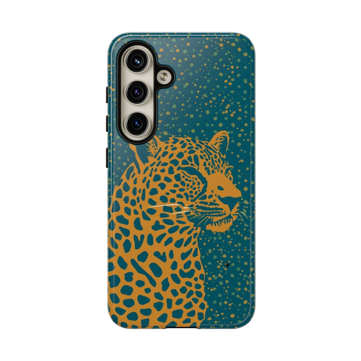 Leopard Spotlight Phone Case — Teal Gold Animal Print Protective Cover